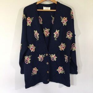 Vintage Marisa Christina Classics Diamond Pointelle Floral V Neck Cardigan